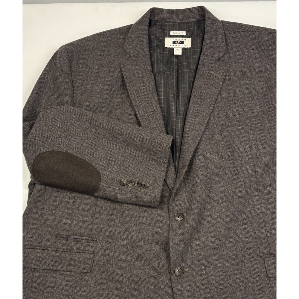 Joseph Abboud Wool Blend Unstructured Sport Coat Brown Plaid Elbow Patches 4XL